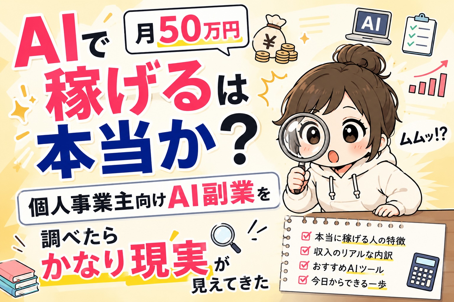 AIで月50万円稼げるは本当か？個人事業主向けAI副業