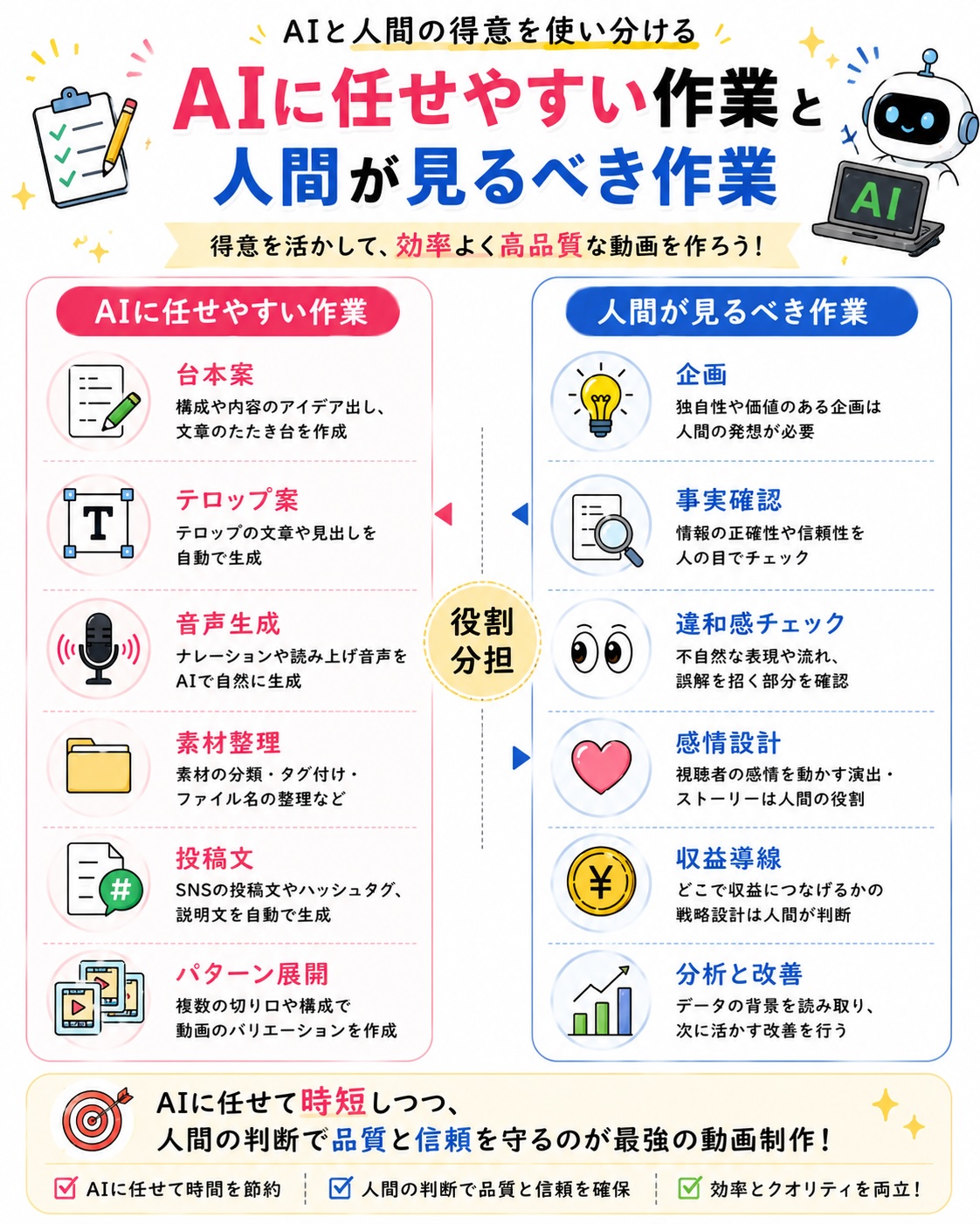 AIに任せやすい作業と人間が見るべき作業