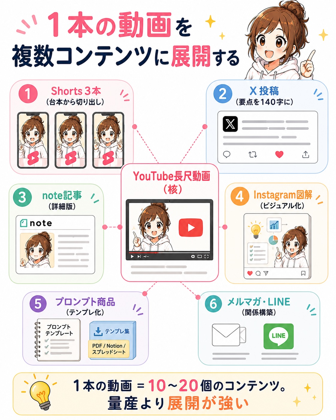 1本のYouTube動画を複数コンテンツに展開する流れ