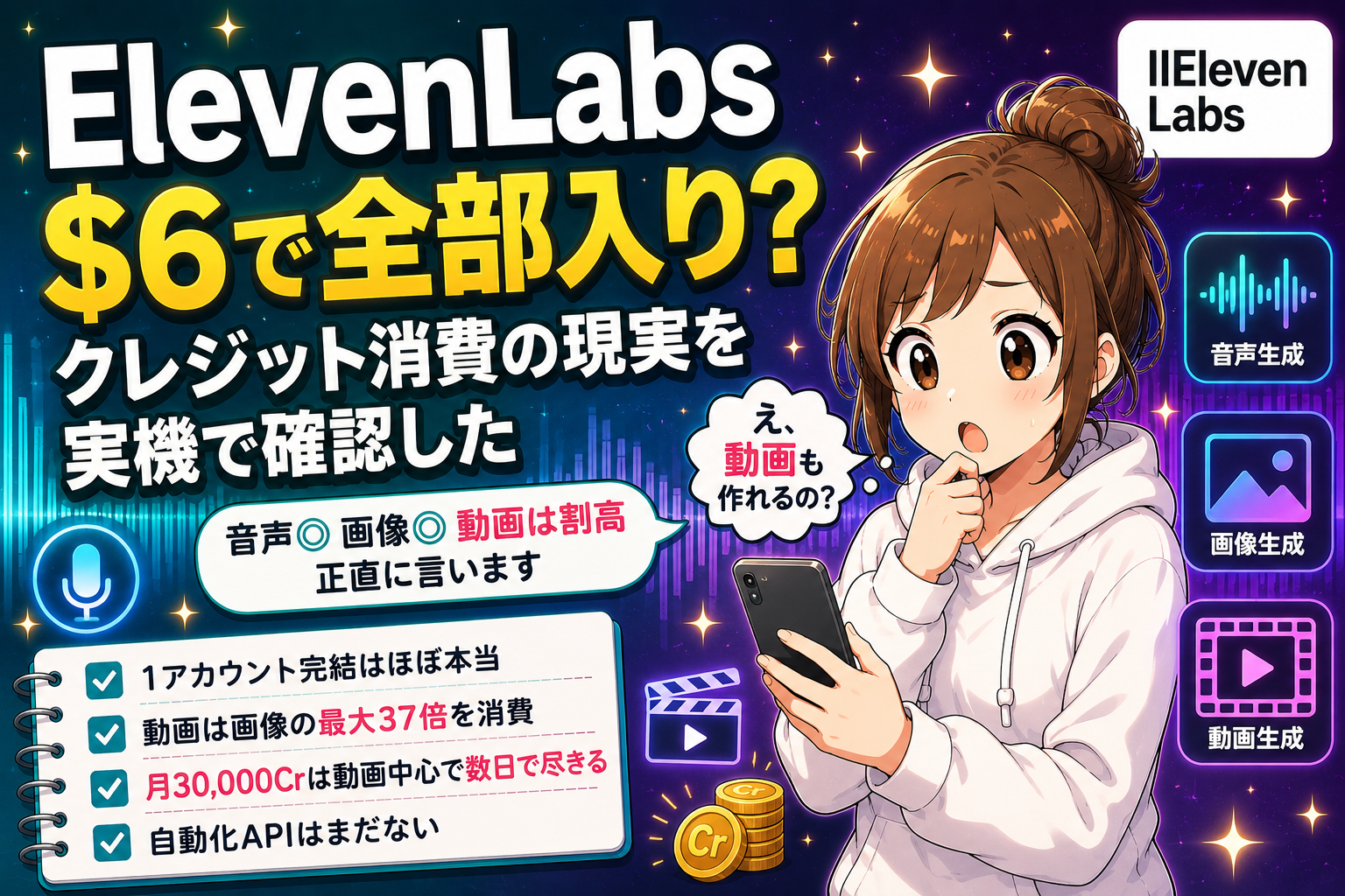 ElevenLabsは本当にオールインワン？$6で画像・動画・音声・編集が完結するか実機検証