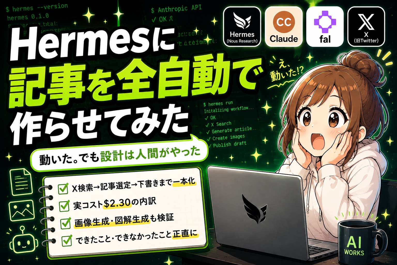 HermesエージェントにAPI経由でブログ記事を作らせてみた